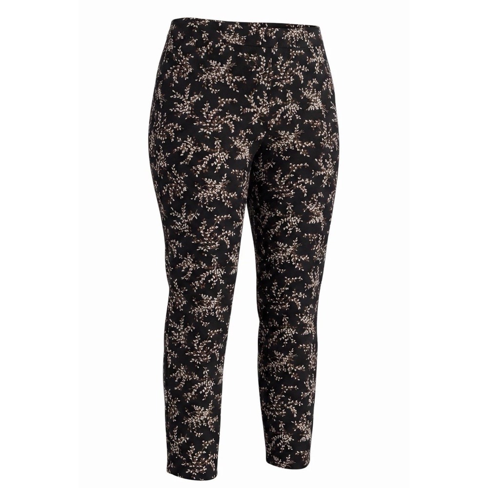 Talbots Petite Chatham Ankle Pants‎ Size 12 Leaf Print Black
